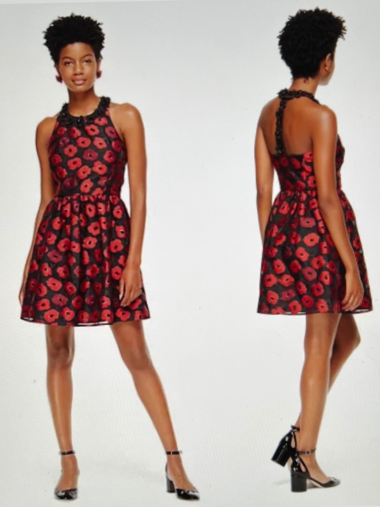 Kate Spade T-Back 3-D Poppy Appliqu Jacquard Dress Sz 14